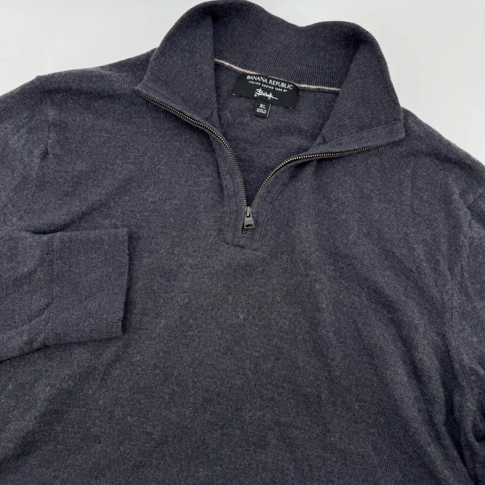 Banana Republic Half Zip Sweater Mens XL Charcoal Grey Italian Merino Wool